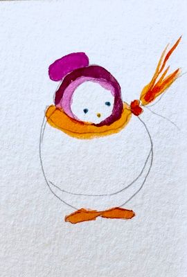 Joyful watercolor artwork celebrating lesbian queer community, hand-painted in red orange white in a playful style