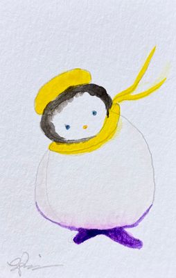 Joyful watercolor artwork celebrating non-binary queer community, hand-painted in yellow purple and black in a playful style