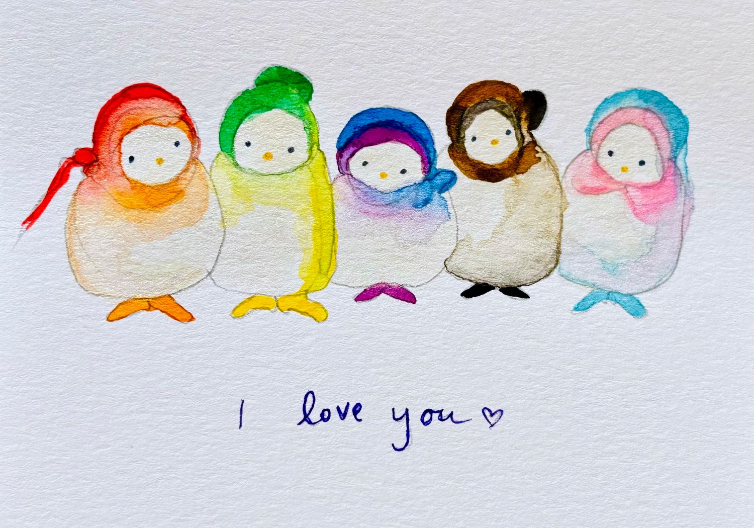 Joyful watercolor Valentine card celebrating gay, queer, pride, rainbow community, hand-painted greeting