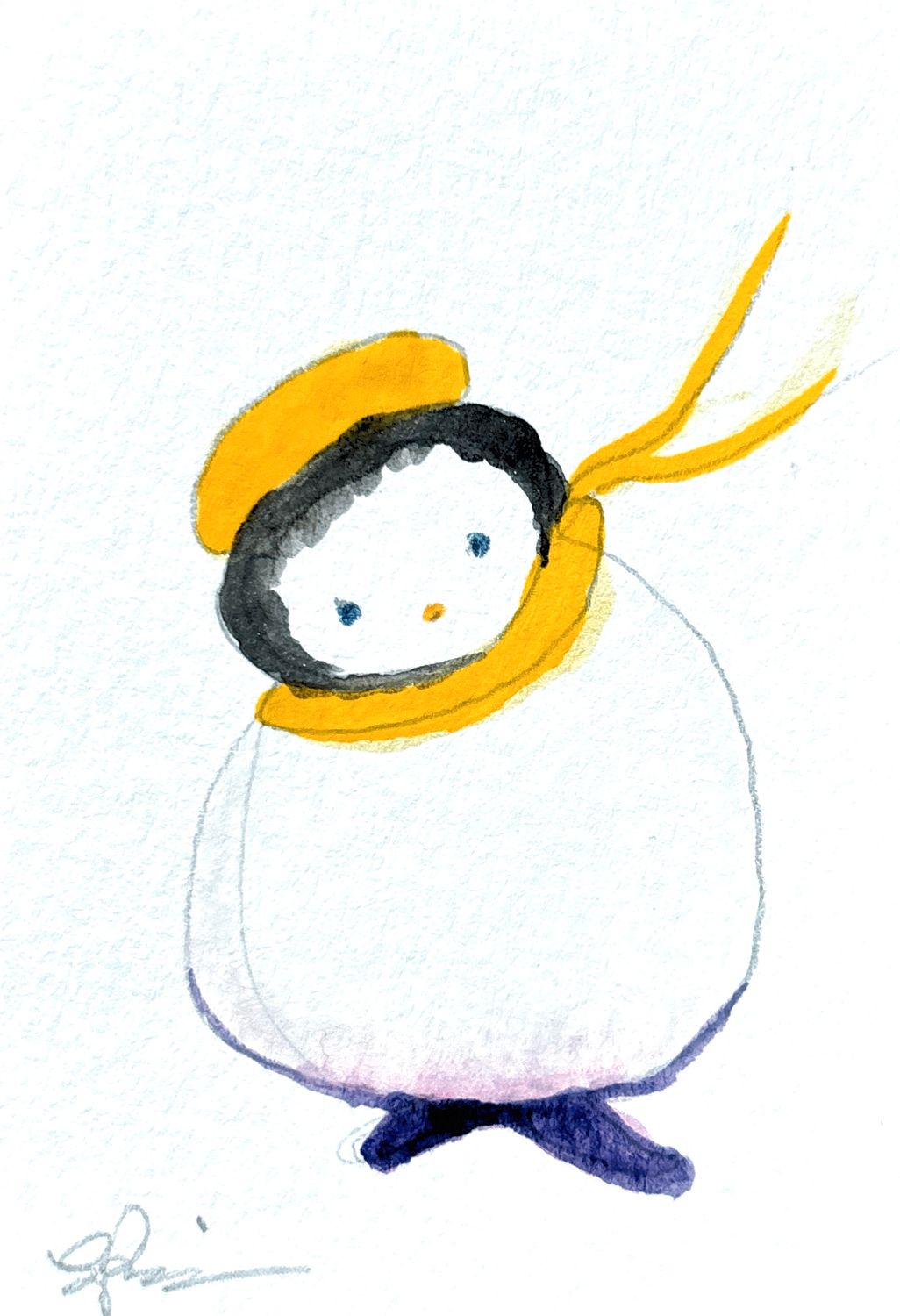 Joyful watercolor artwork celebrating non-binary queer community, hand-painted in yellow purple and black in a playful style