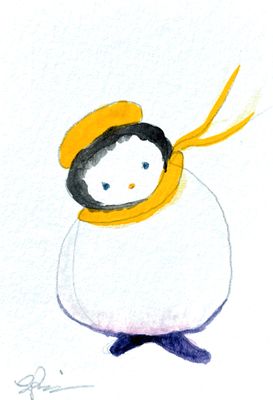 Joyful watercolor artwork celebrating non-binary queer community, hand-painted in yellow purple and black in a playful style