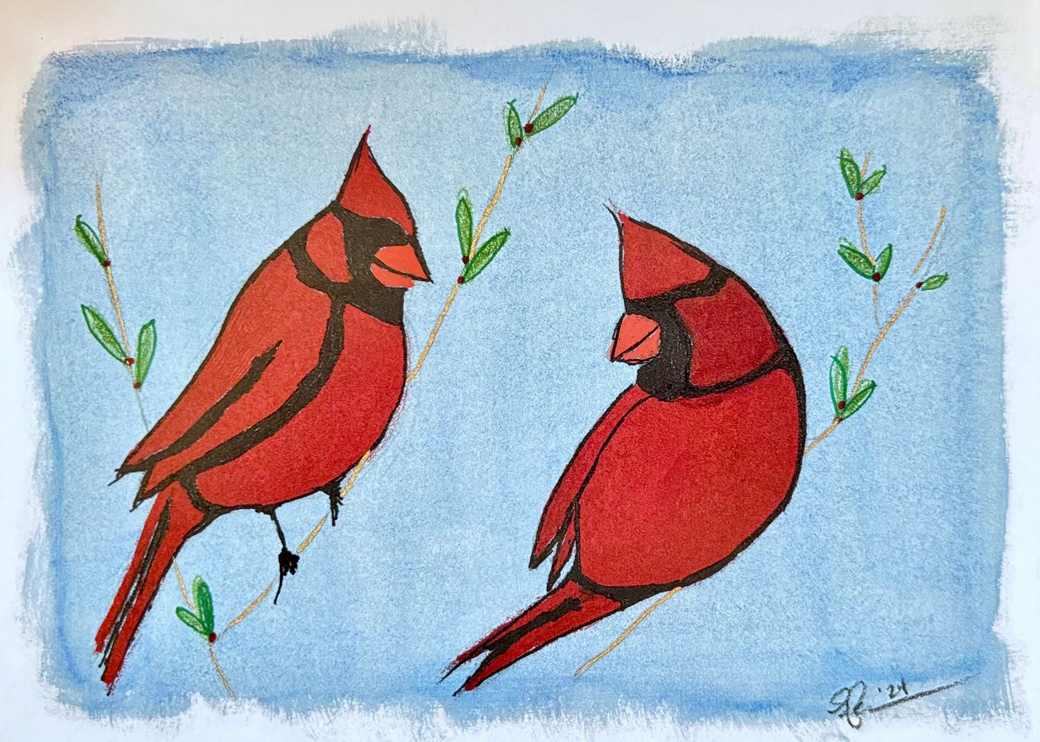 Whimsical Gay Cardinals Holiday Greeting Card
