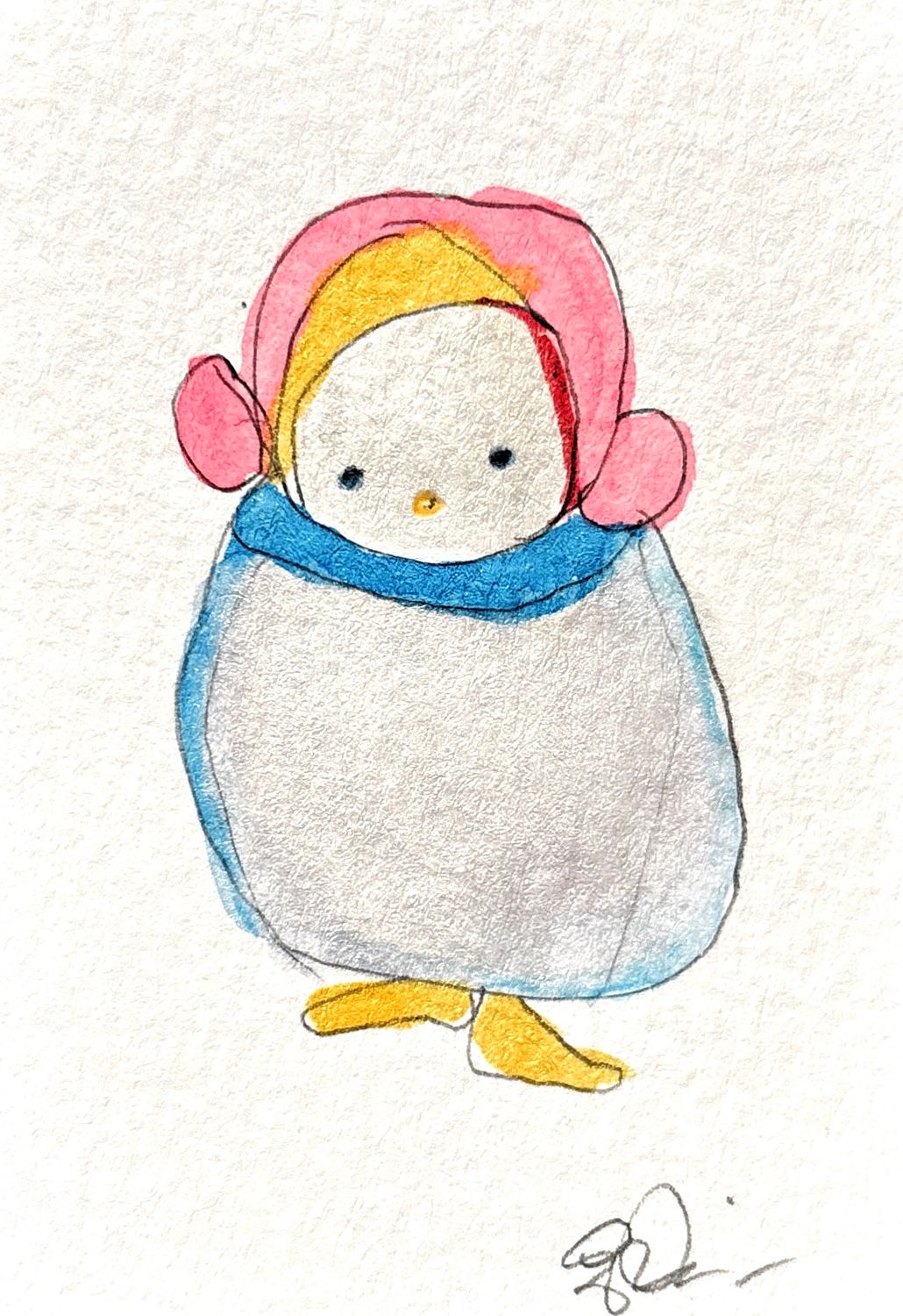 Joyful watercolor artwork celebrating pan-sexual queer community, hand-painted in yellow pink and blue in a playful style