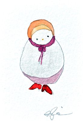 Joyful watercolor artwork celebrating lesbian queer community, hand-painted in red orange white in a playful style