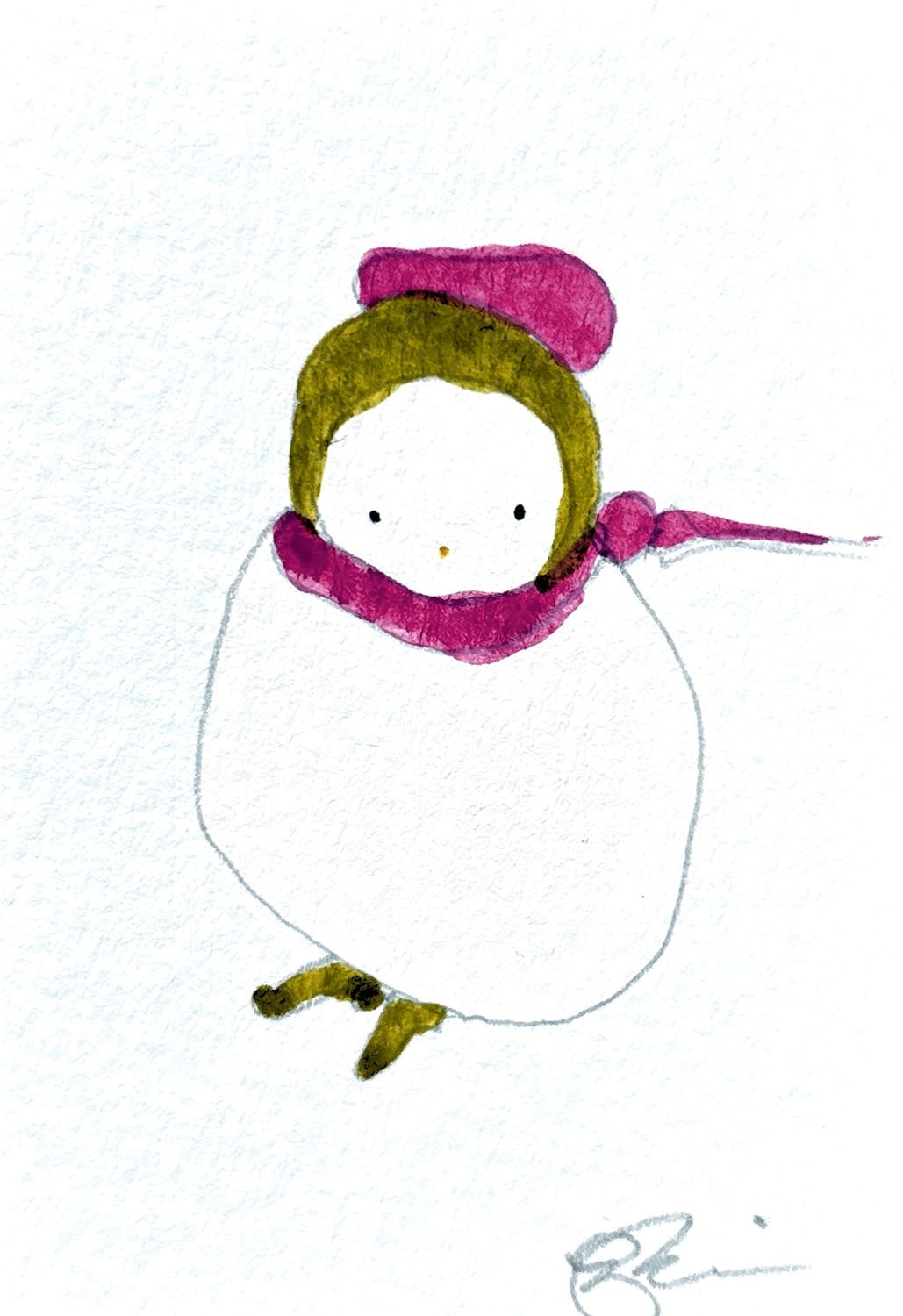 Joyful watercolor artwork celebrating gender-queer community, hand-painted in purple, green and white in a playful style