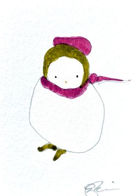 Joyful watercolor artwork celebrating gender-queer community, hand-painted in purple, green and white in a playful style