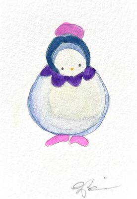 Joyful watercolor artwork celebrating bi-sexual queer community, hand-painted in purple, blue and pink in a playful style