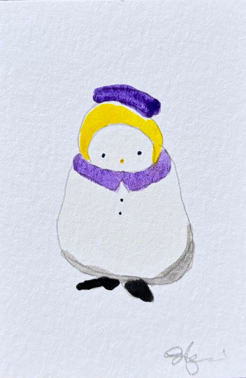 Joyful watercolor artwork celebrating non-binary queer community, hand-painted in yellow purple and black in a playful style