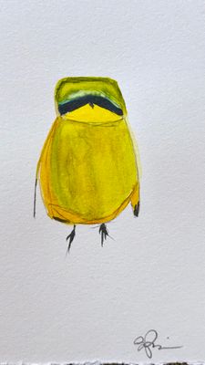 Small original watercolor bee eater bird painting in a whimsical, hand-painted style