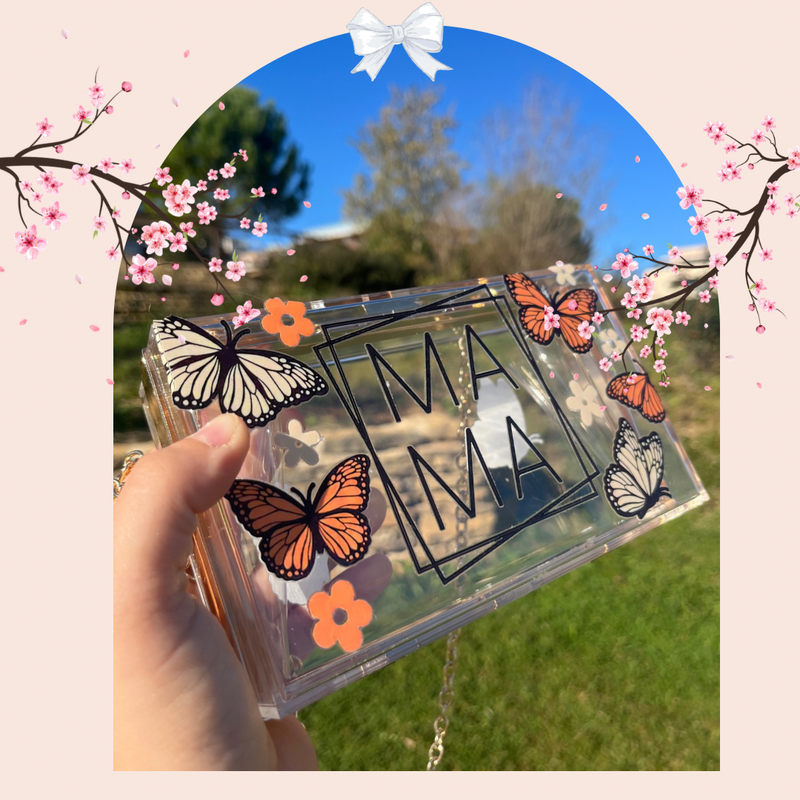 Sac boîte acrylique avec chaîne bandoulière 