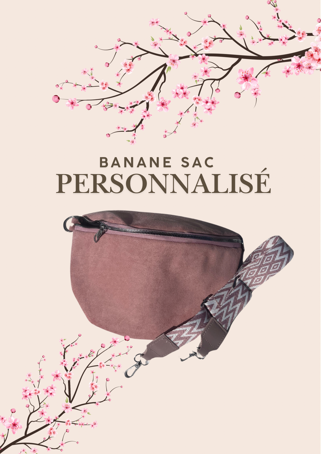 Sac banane rose daim personnalisable 