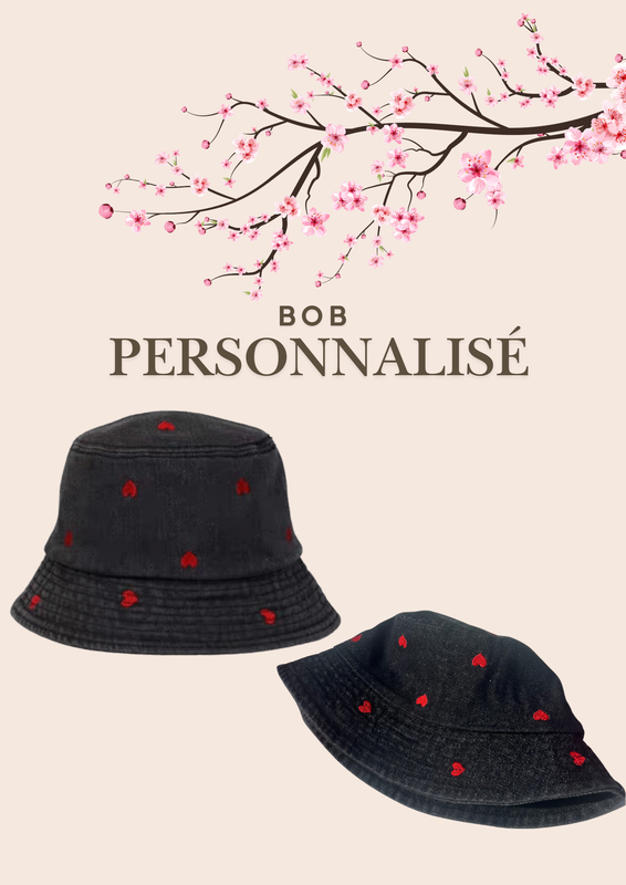 Bob personnalisable brodée de cœur 