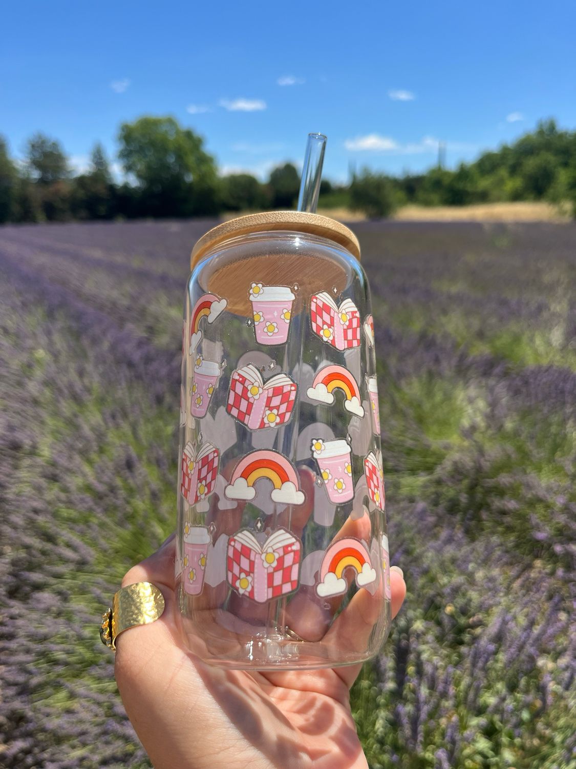 Gobelet en verre book/arc en ciel  