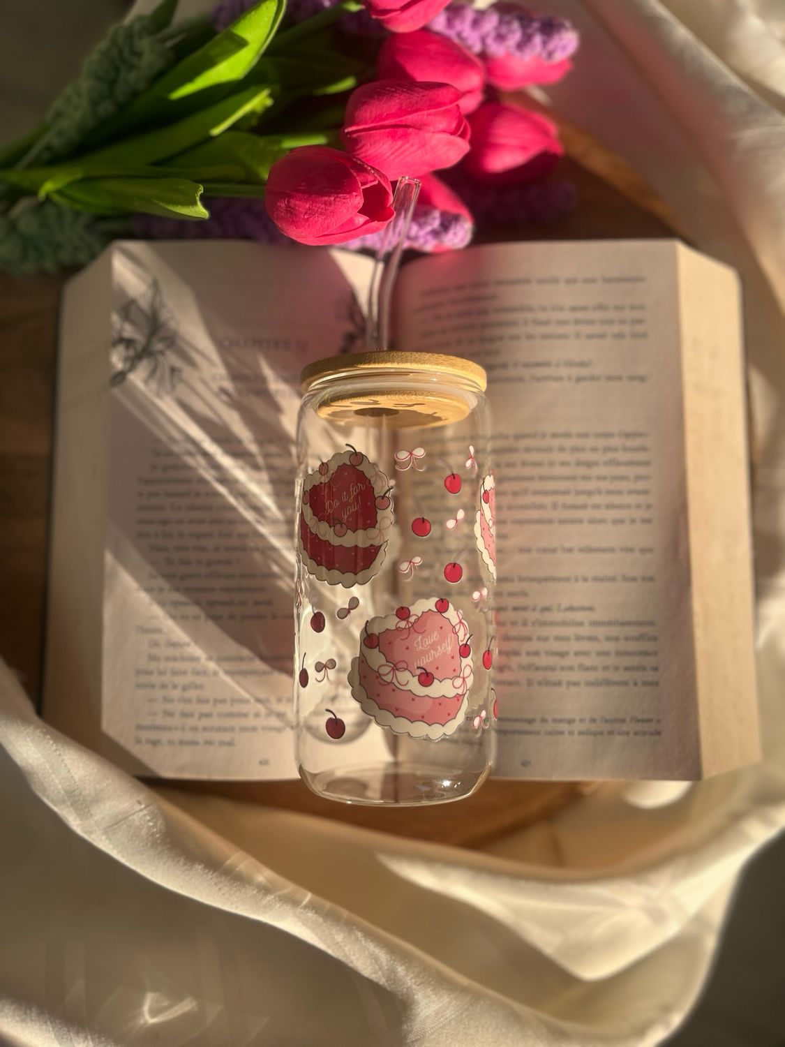 Gobelet en verre gâteau/citations 