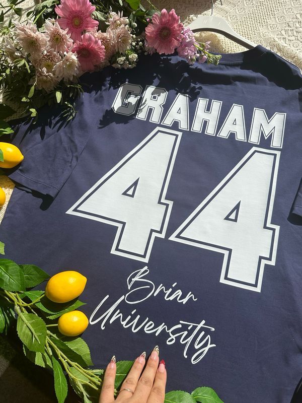 T-shirt Oversize bleu Personnalisé “GRAHAM 44” – Style Campus US Vintage | Taille Unique