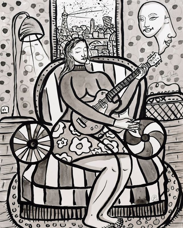 "Guitariste sur un fauteuil"