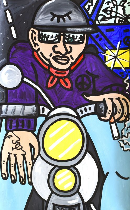 "Motard au feu rouge"