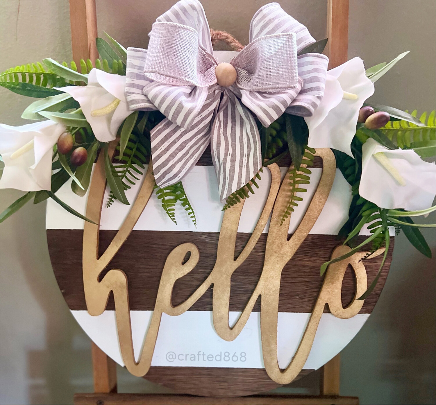 Hello Gold &amp; Striped Wreath 16”