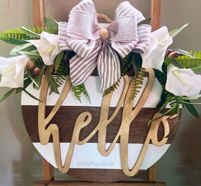 Hello Gold &amp; Striped Wreath 16”