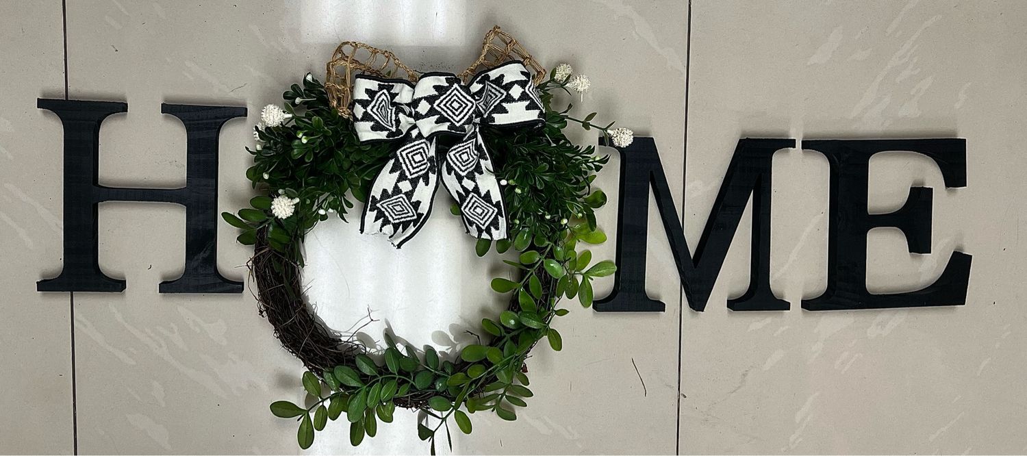 Wooden Home Cut Out Letters &amp; Wreath