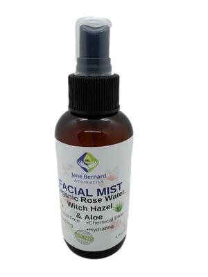 Organic Rose Water and Witch Hazel Facial Mist Toner with Aloe - 4 FL Oz (118 ML)