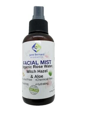 Organic Rose Water and Witch Hazel Facial Mist Toner with Aloe - 4 FL Oz (118 ML)