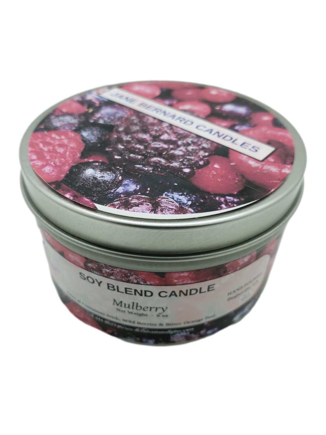 Mulberry Scented Hand Poured Soy Blend Candle | 6 Ounce Travel Tin