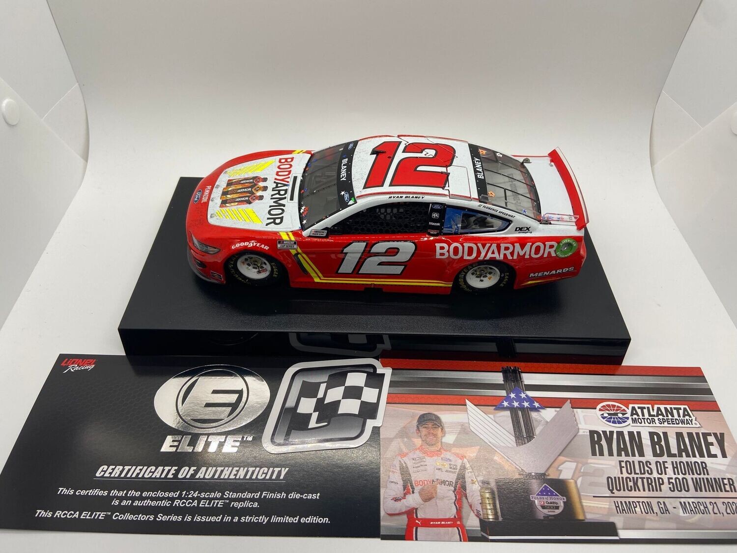 Ryan Blaney 2021 Body Armor Atlanta Race Win 3/21 1:24 Elite Nascar Diecast