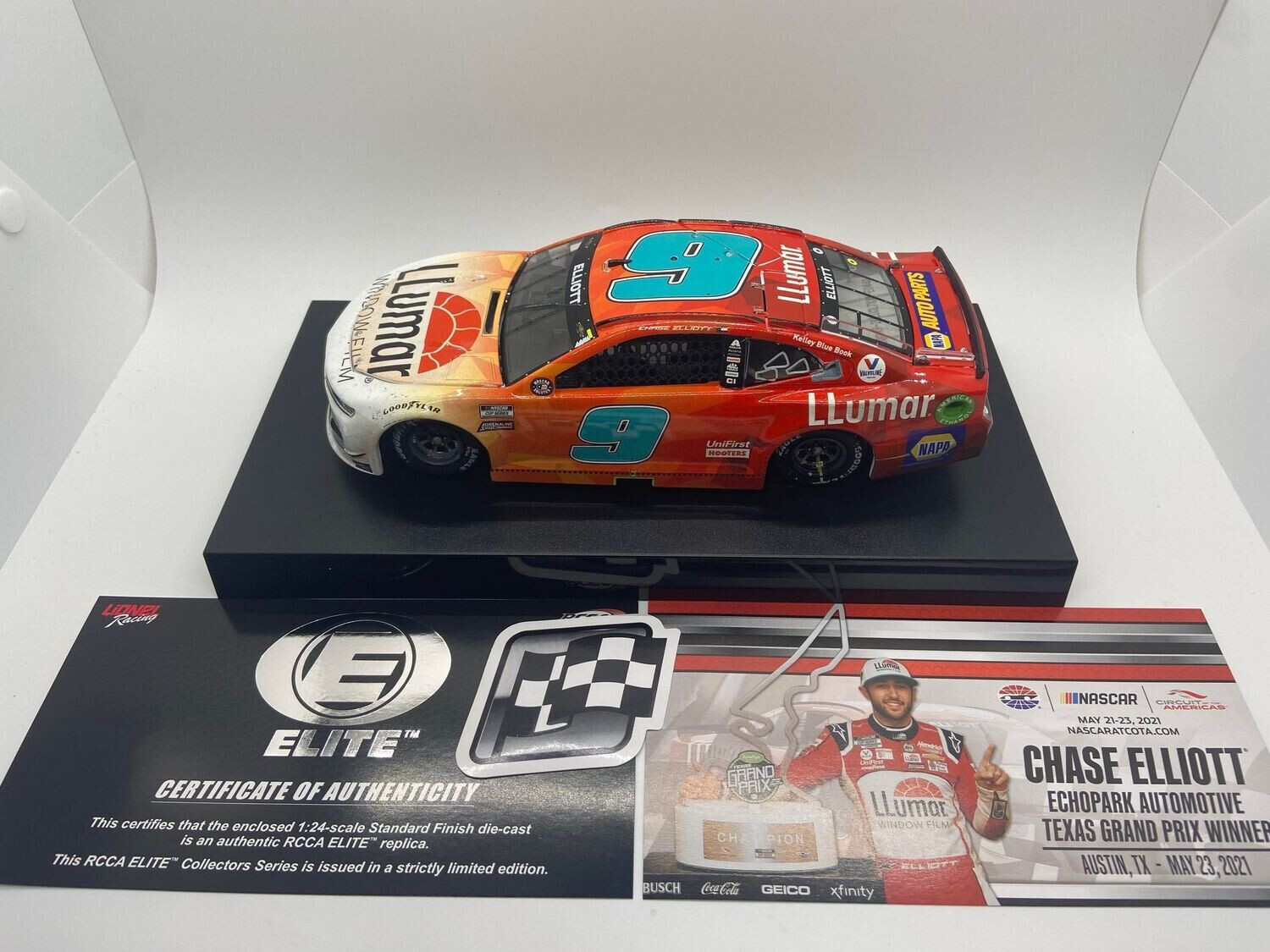 Chase Elliott 2021 Llumar COTA 5/23 Cup Series Win / Chevrolet&#39;s 800th Win 1:24 Elite Nascar Diecast