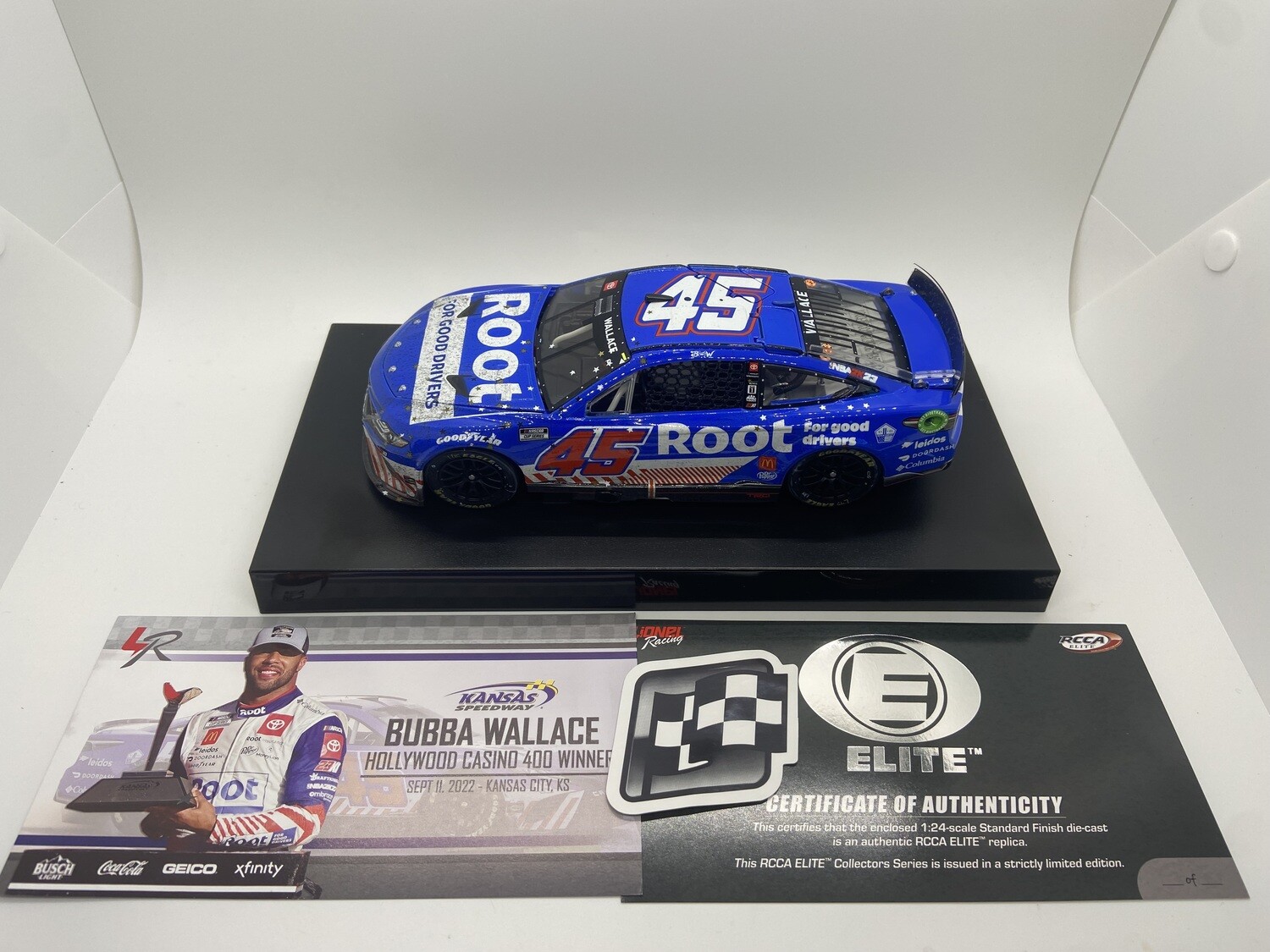 Bubba Wallace 2022 Root Insurance Kansas 9/11 Race Win 1:24 Elite Nascar Diecast