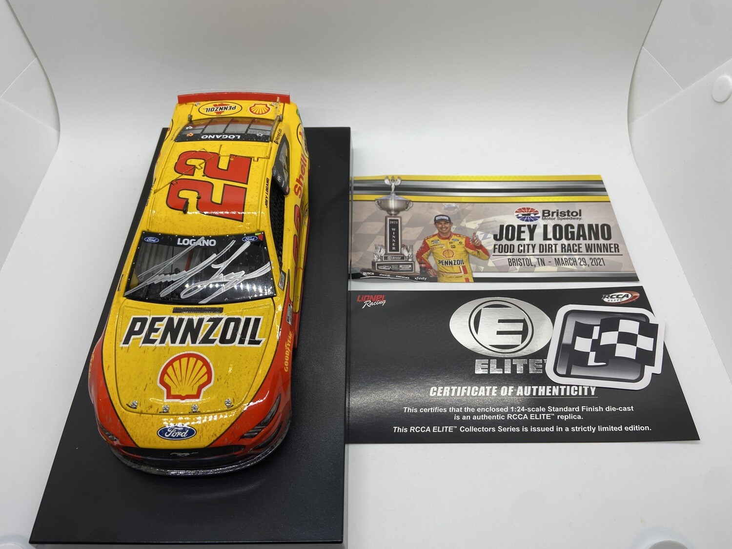 Joey Logano Autographed 2021 Shell/Pennzoil Bristol (Dirt) Race Win 3/28 1:24 Elite