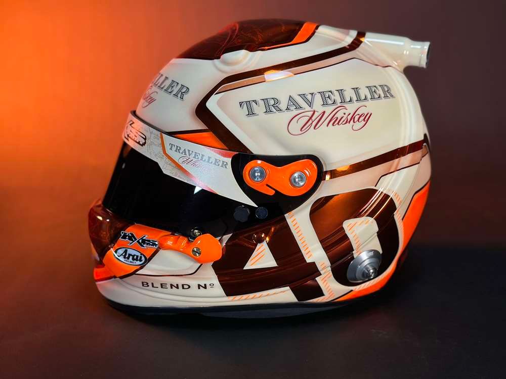 PRE-ORDER - $170 - Justin Allgaier Autographed 2025 Traveller Whiskey Full Size Replica Helmet