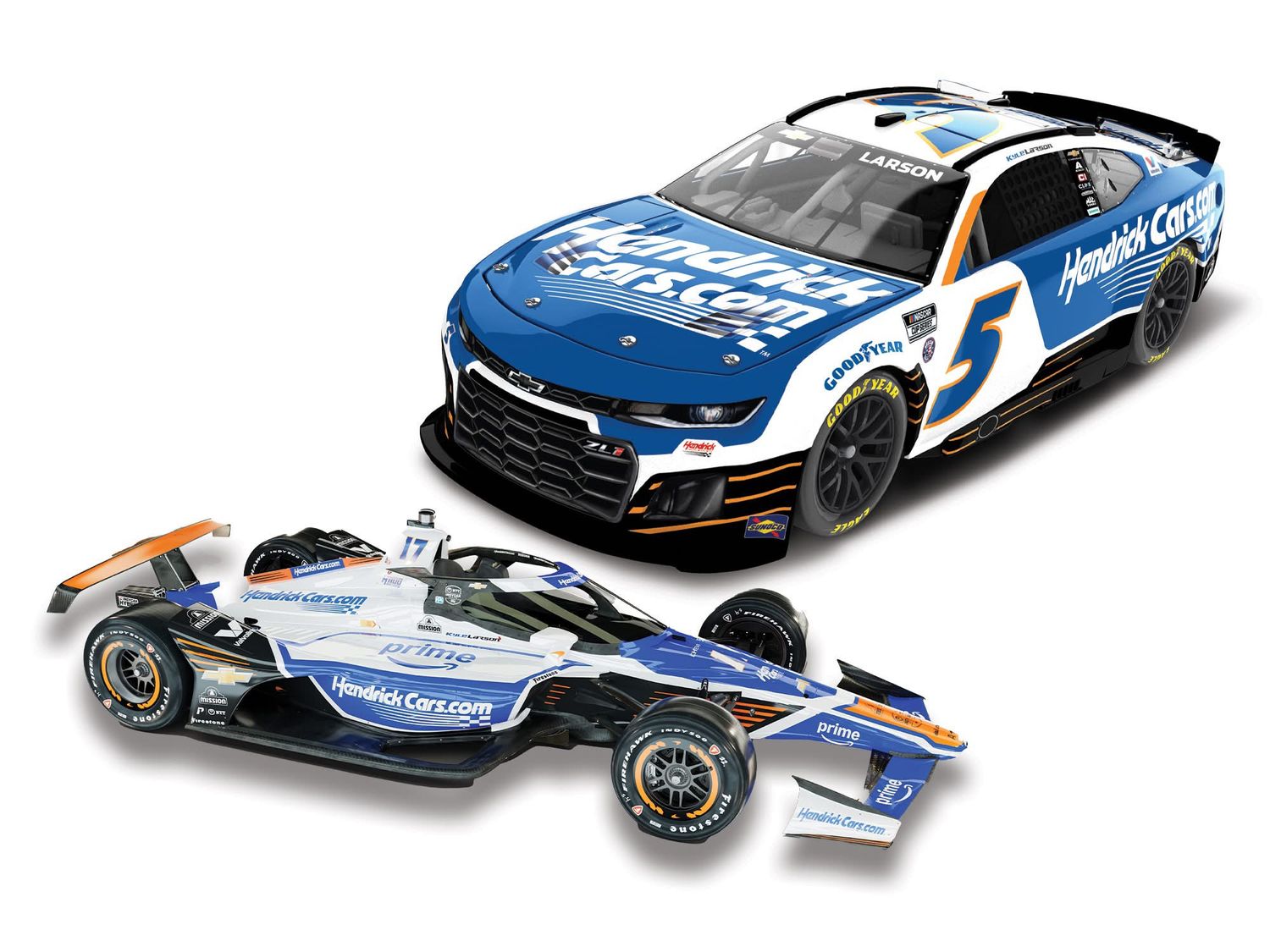 PRE-ORDER - $210 - Kyle Larson 2025 Hendrick 1100 1:24 Nascar / 1:18 IndyCar 2 car set