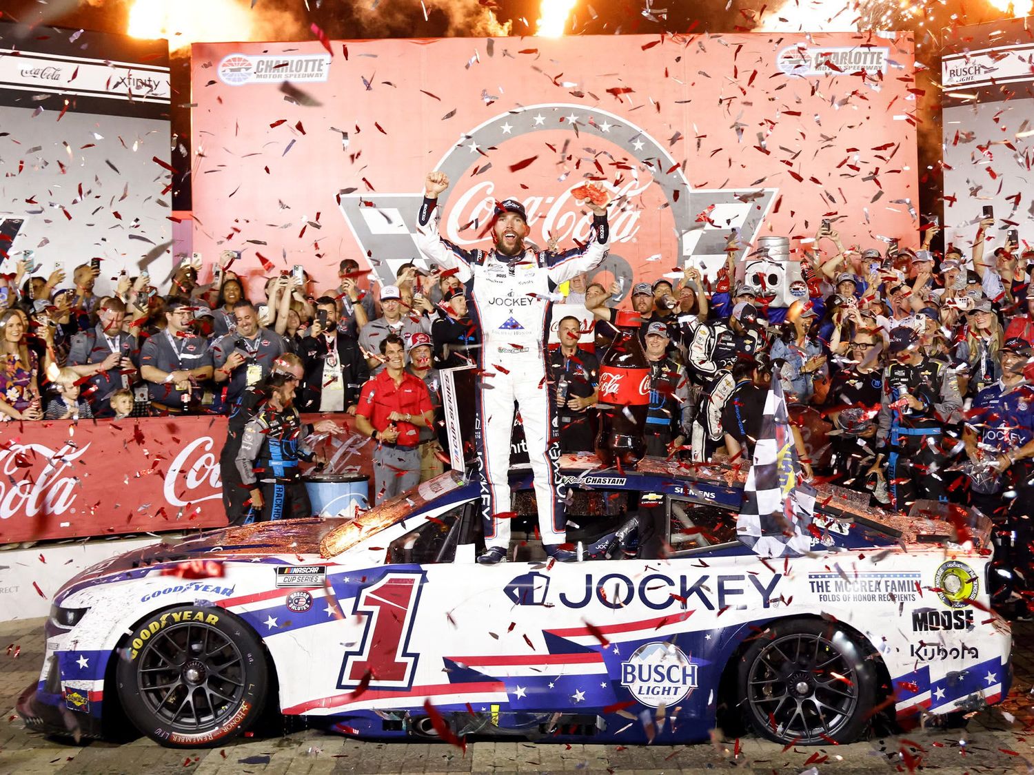 PRE-ORDER - $127 - Ross Chastain Autographed 2025 Jockey Salutes / Coke 600 Race Win 1:24 Nascar Diecast - FOIL NUMBER CAR