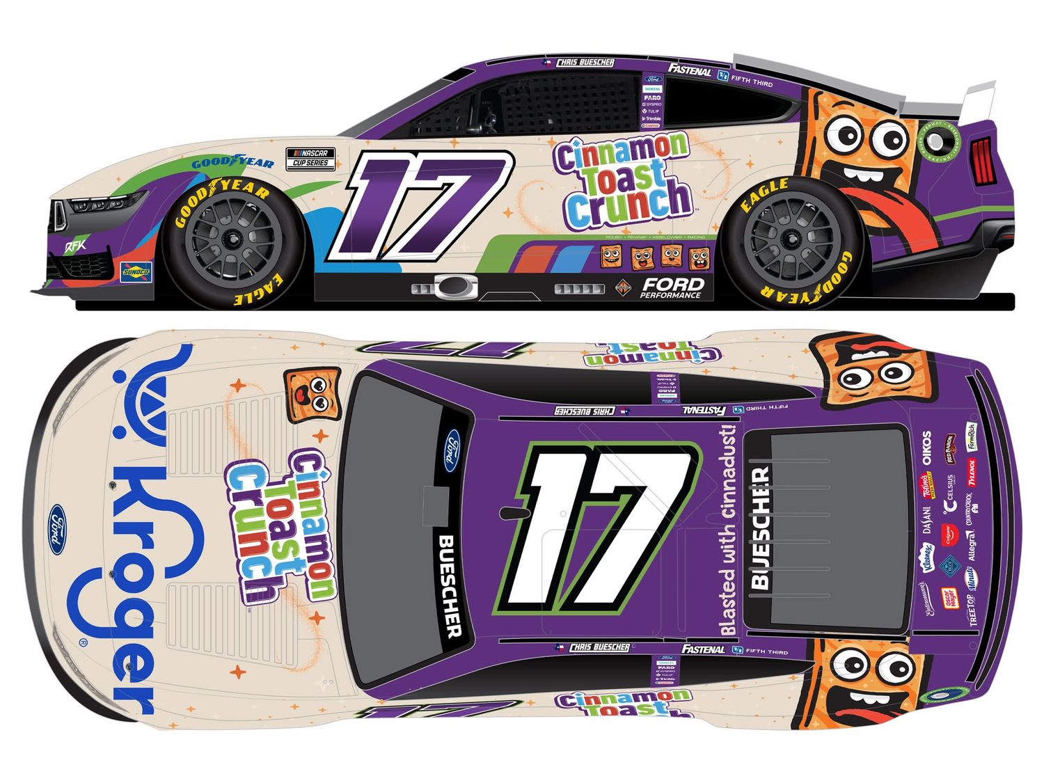 PRE-ORDER - $87 - Chris Buescher 2025 Kroger/Cinnamon Toast Crunch 1:24 Nascar Diecast - FOIL NUMBER DIECAST