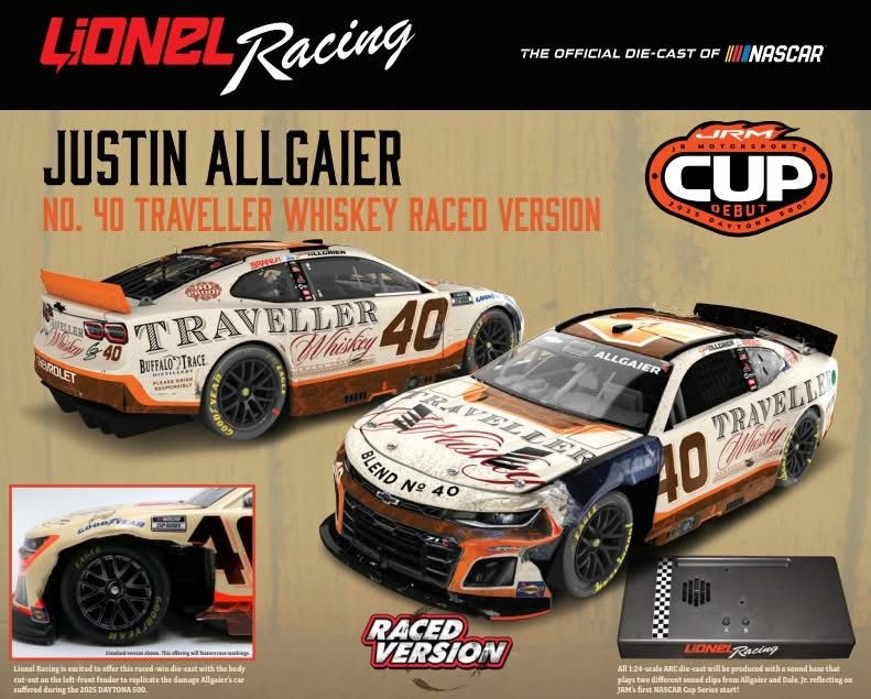 PRE-ORDER - $107 - Justin Allgaier 2025 Traveller Whisky with Sound Base Race Version 1:24 Nascar Diecast