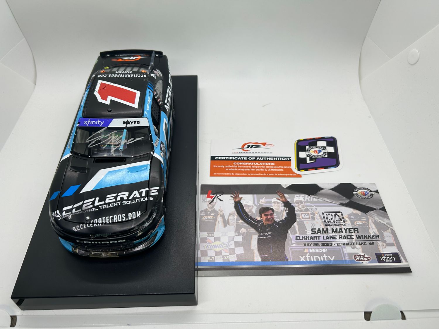 Sam Mayer Autographed 2023 Accelerate / Road America Race Win 1:24 Nascar Diecast - Xfinity Series