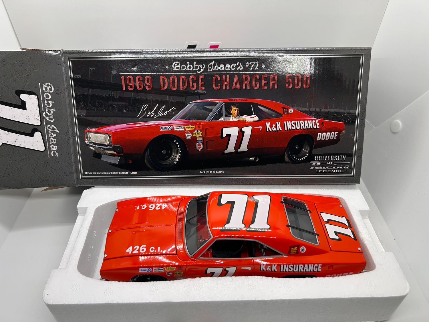 Bobby Isaac #71 K&amp;K Insurance 1969 Dodge Charger 500 1:24 University of Racing Nascar Diecast