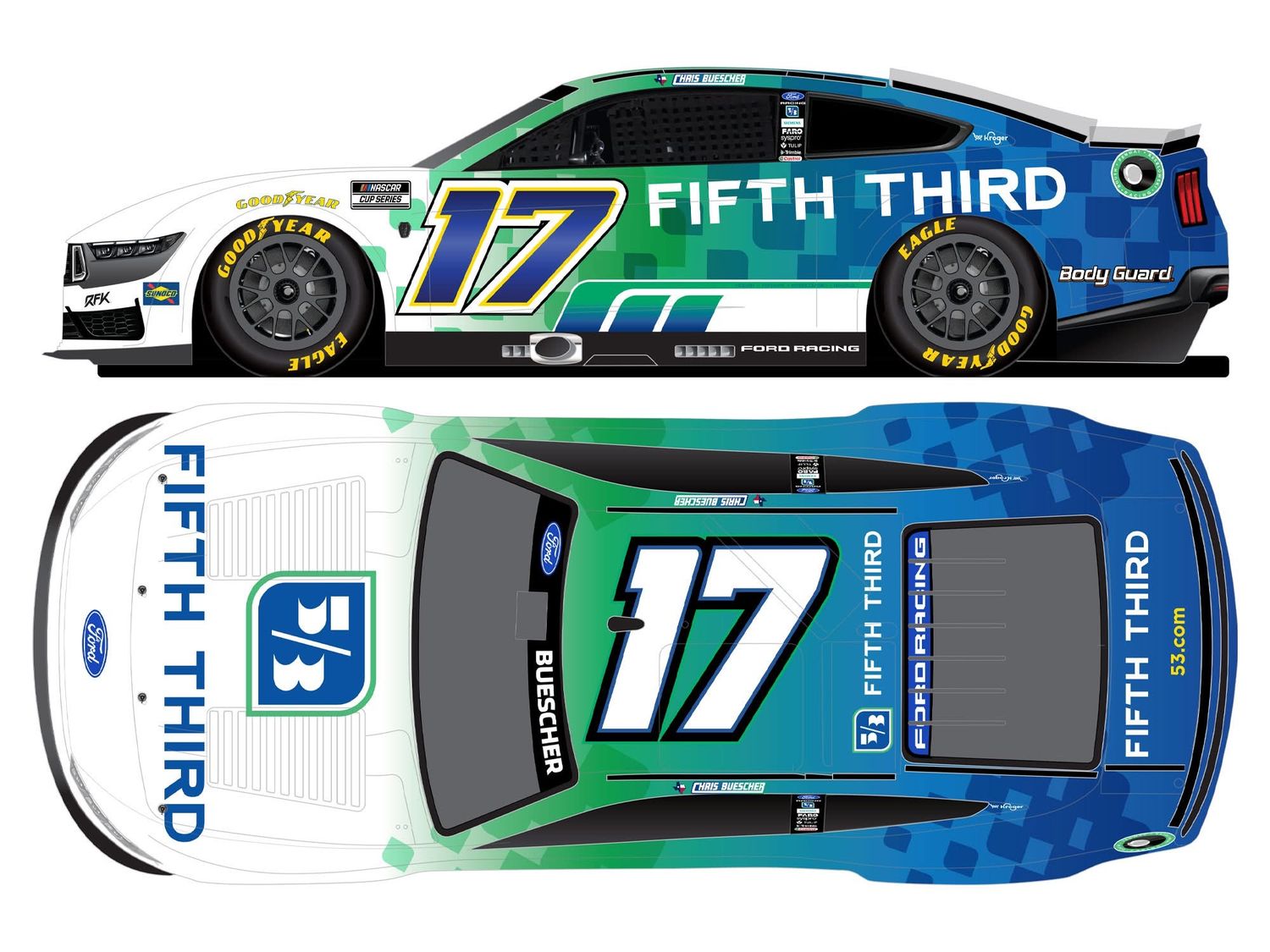 PRE-ORDER - Chris Buescher 2026 Fifth Third 1:24 Elite Nascar Diecast - FOIL NUMBER DIECAST
