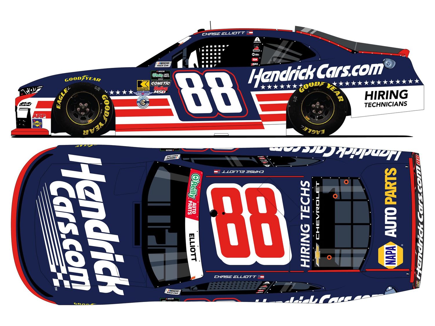 PRE-ORDER - Chase Elliott 2026 Hendrickcars.com Patriotic 1:24 Nascar Diecast - O'Reilly Auto Parts Series