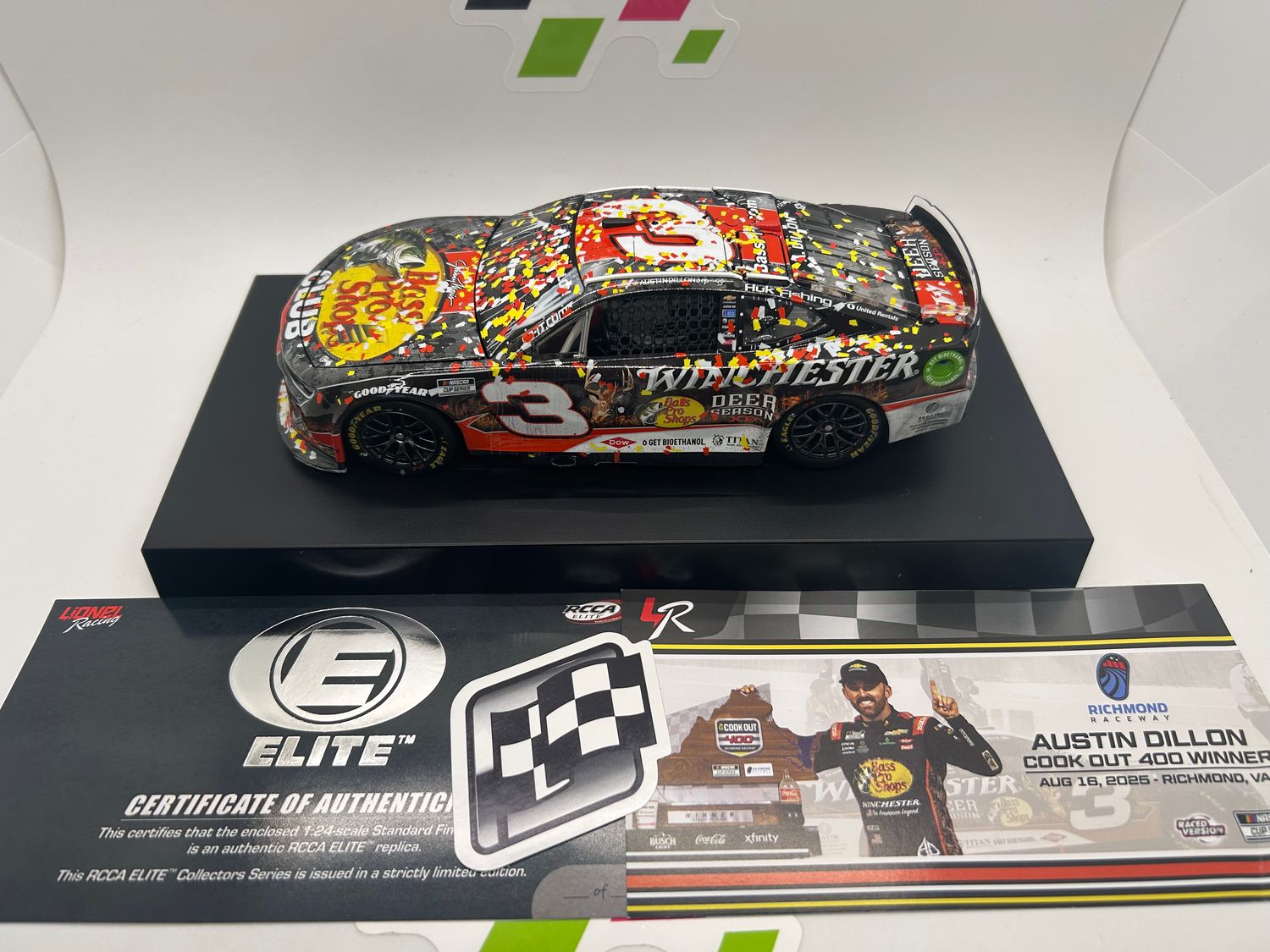 Austin Dillon 2025 Bass Pro Shops Winchester Deer Season Richmond 8/16/25 Race Win 1:24 Elite Nascar Diecast