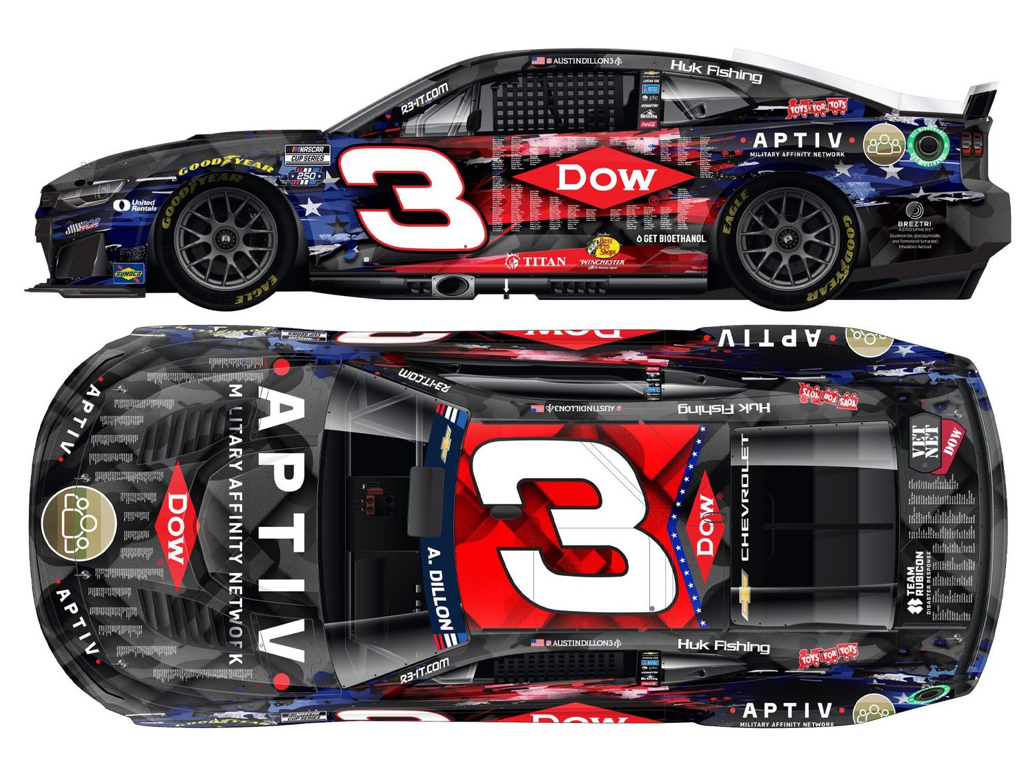 PRE-ORDER - Austin Dillon 2026 Dow Salute to Veterans 1:24 Elite Nascar Diecast