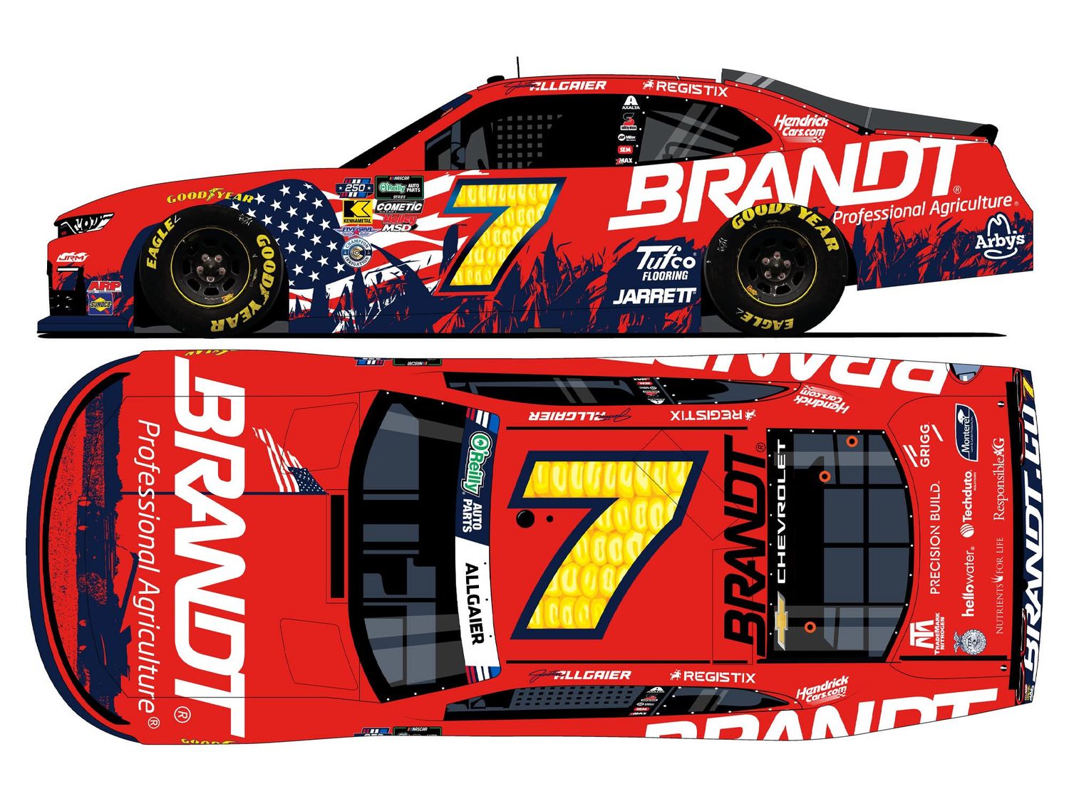 PRE-ORDER - Justin Allgaier Autographed 2026 Brandt Patriotic 1:24 Nascar Diecast - O'Reilly Auto Parts Series