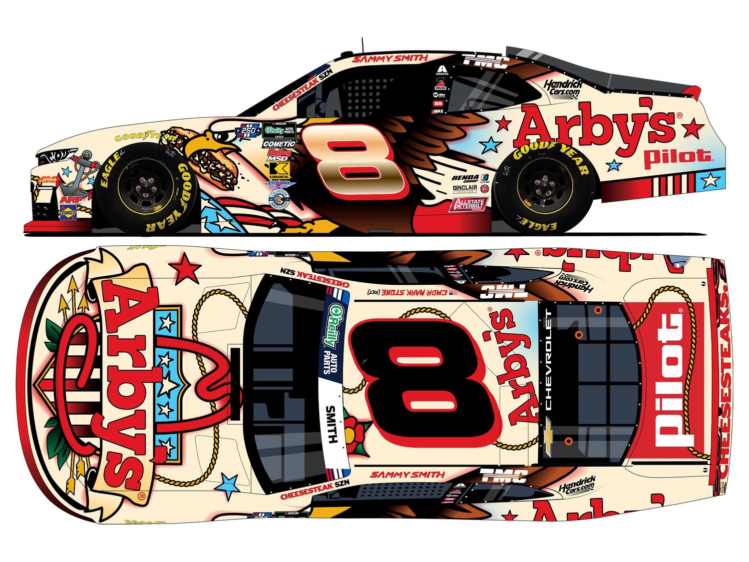 PRE-ORDER - Sammy Smith Autographed 2026 Arby's Patriotic 1:24 Nascar Diecast - FOIL NUMBER CAR - O'Reilly Auto Parts Series