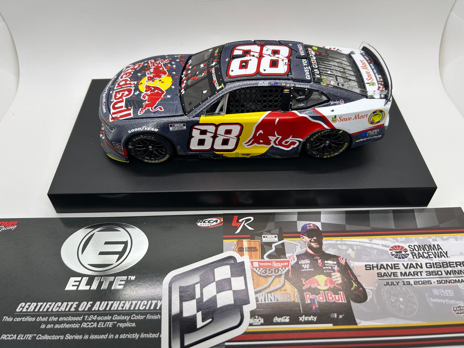 Shane Van Gisbergen 2025 Red Bull / Sonoma 7/13/25 Race Win 1:24 Elite Galaxy Color Nascar Diecast