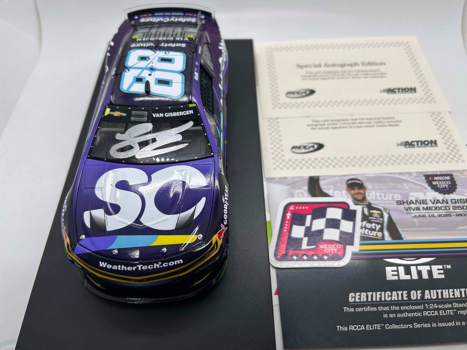 Shane Van Gisbergen Dual Autographed 2025 Safety Culture Mexico City 6/15/25 Race Win 1:24 Elite Nascar Diecast