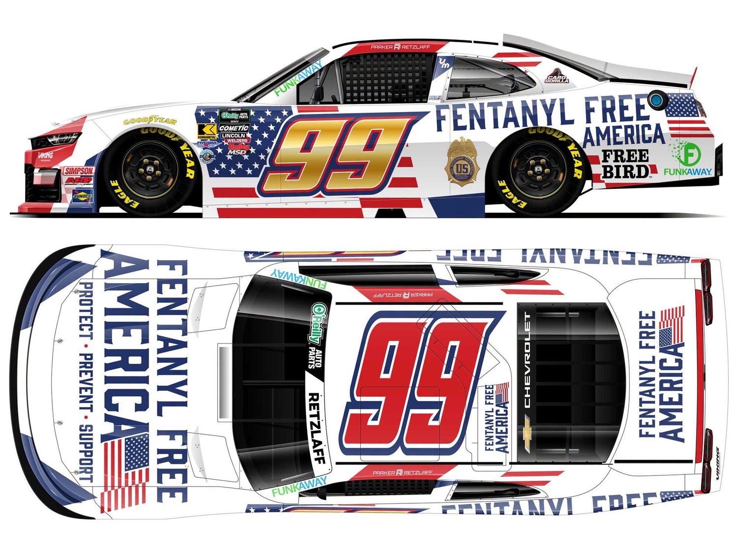 PRE-ORDER - Parker Retzlaff 2026 Fentanyl Free America 1:24 Nascar Diecast - FOIL NUMBER CAR - O'Reilly Auto Parts Series