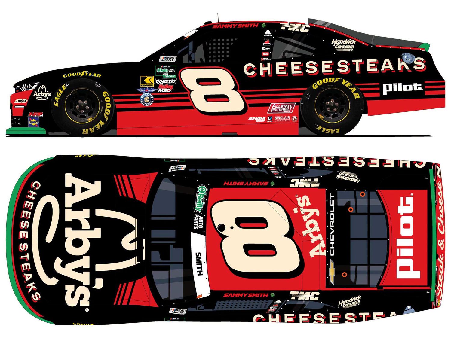 PRE-ORDER - Sammy Smith Autographed 2026 Arby's Cheesesteak Chevrolet 1:24 Nascar Diecast - O'Reilly Auto Parts Series
