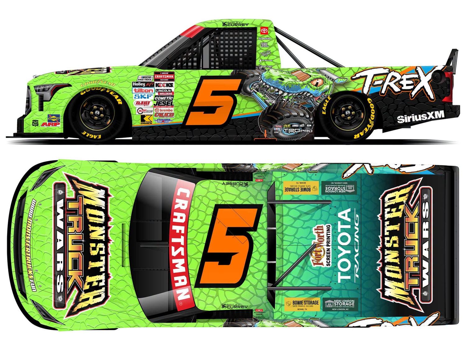 PRE-ORDER - Bayley Currey 2026 Monster Truck Wars T-Rex 1:24 Nascar Diecast - Truck Series