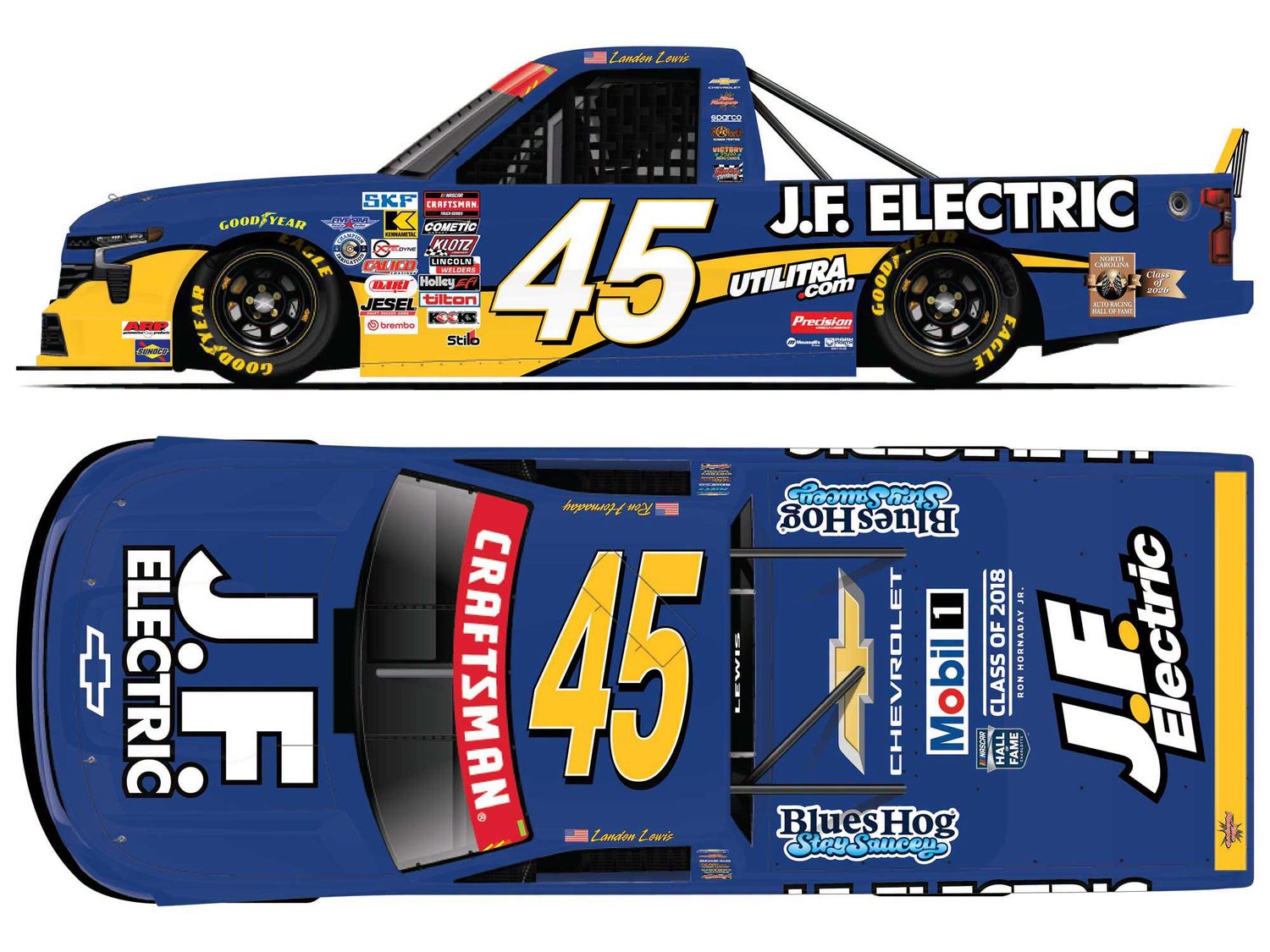PRE-ORDER - Landen Lewis 2026 J.F. Electric Tribute 1:24 Nascar Diecast - Truck Series